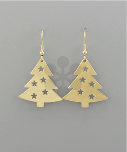 Gold Dangle Christmas Tree Earrings