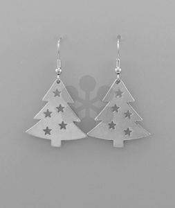 Silver Dangle Christmas Tree Earrings