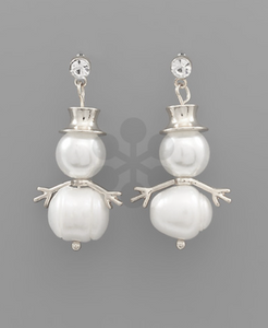 Silver Pearl Snowman Dangle Earrings