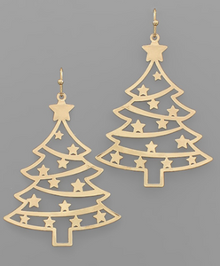 Gold Starry Night Christmas Tree Earrings