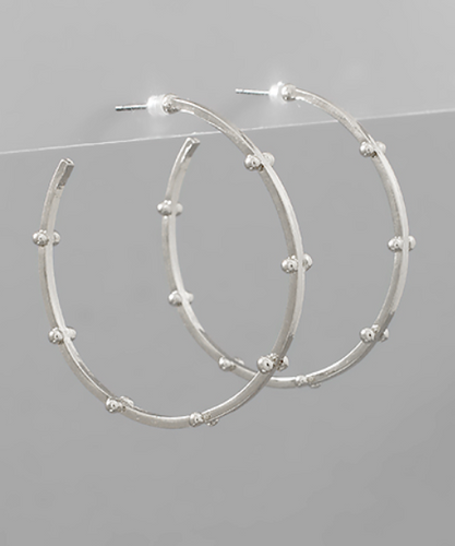 Silver Ball Stud Hoop Earrings