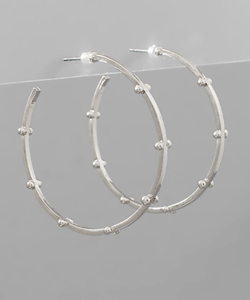 Silver Ball Stud Hoop Earrings