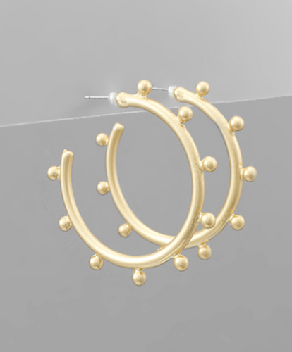 Matte Gold Ball Studded Hoop Earrings