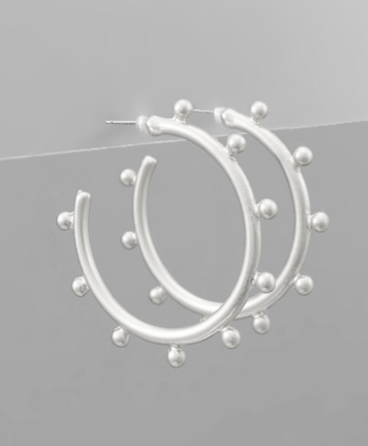 Matte Sliver Ball Studded Hoop Earrings
