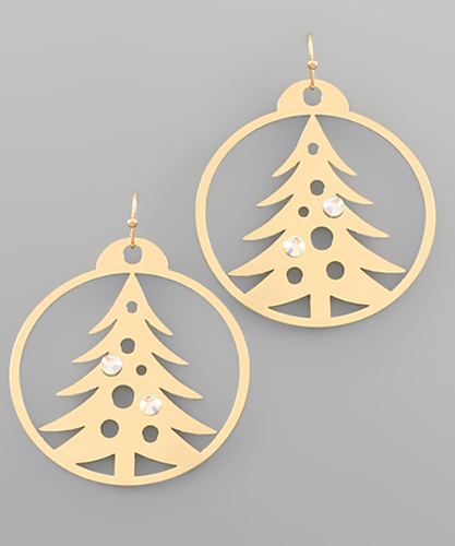 Gold Circle Christmas Tree Earrings