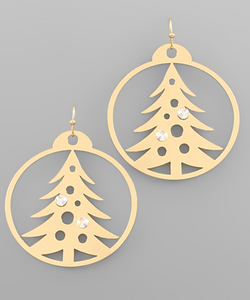 Gold Circle Christmas Tree Earrings