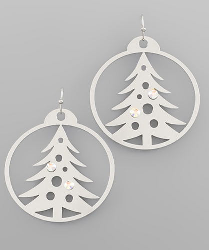 Silver Circle Christmas Tree Earrings