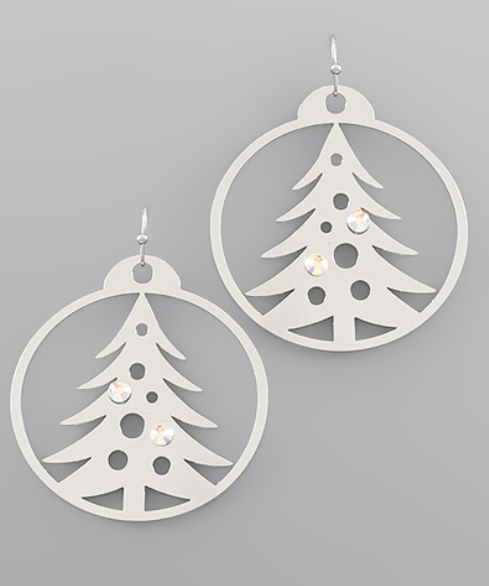 Silver Circle Christmas Tree Earrings