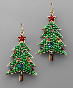 Beaded Christmas Tree Earrings