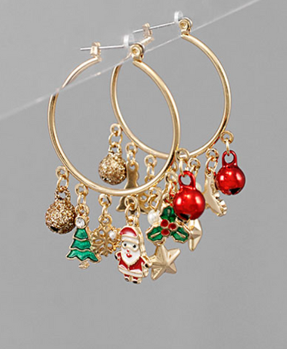 Christmas Charm Hoop Earrings