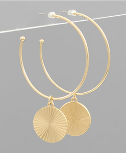 Worn Gold Fluted Dangle Earrings
