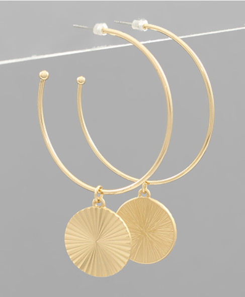 Worn Gold Fluted Dangle Earrings