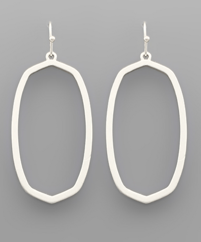 Matte Silver Open Frame Hexagon Earrings