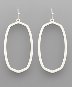 Matte Silver Open Frame Hexagon Earrings