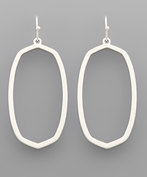 Matte Silver Open Frame Hexagon Earrings