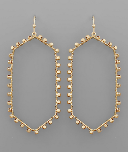 Wire Studded Gold Hexagon Earrings