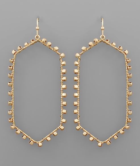 Wire Studded Gold Hexagon Earrings