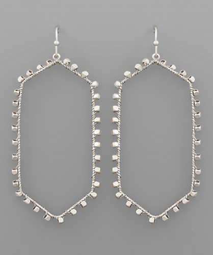 Wire Studded Silver Hexagon Earrings