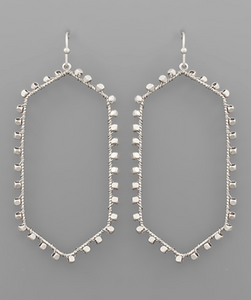 Wire Studded Silver Hexagon Earrings