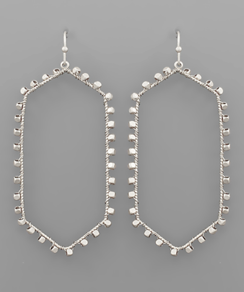 Wire Studded Silver Hexagon Earrings
