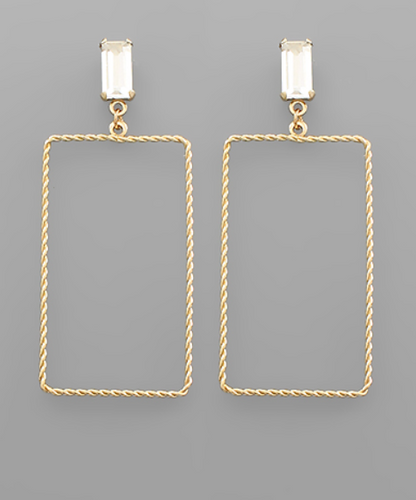 Gold Rope Textured Rectangle Hoop Earrings