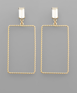 Gold Rope Textured Rectangle Hoop Earrings