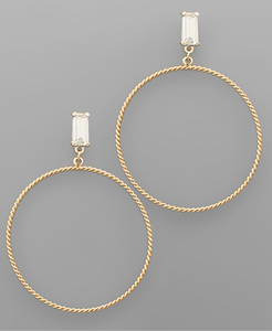 Gold Rope Textured Circle Hoop Earrings