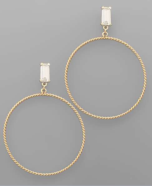 Gold Rope Textured Circle Hoop Earrings