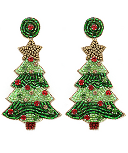 Beaded Holly Jolly Christmas Tree Earrings