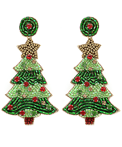 Beaded Holly Jolly Christmas Tree Earrings