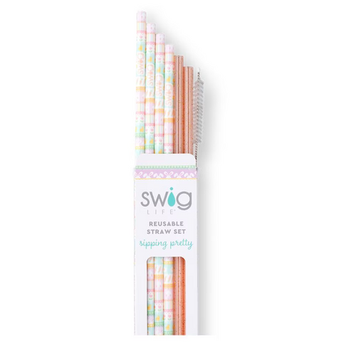 Swig Reusable Straw Set - Bunny Trail + Peach Glitter