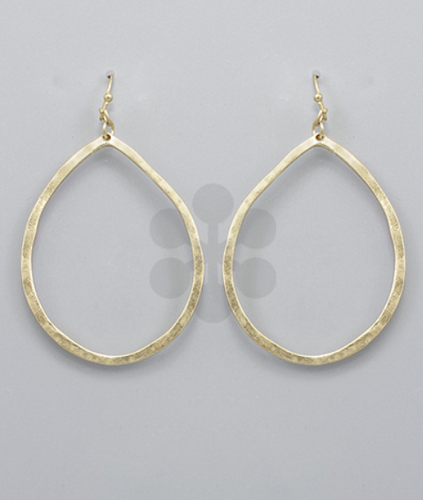 Hammered Gold Oval Drop Earrings