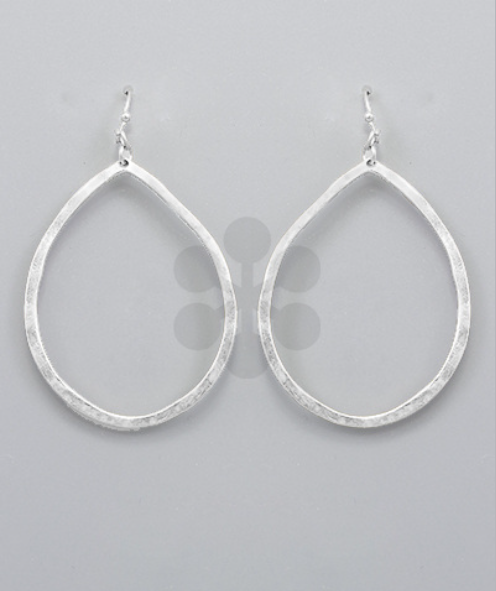 Hammered Silver Oval Drop Earrings