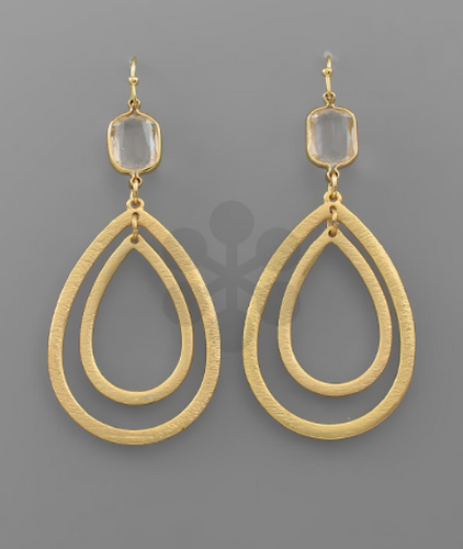 Double Teardrop Gold Clear Earrings