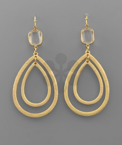 Double Teardrop Gold Clear Earrings