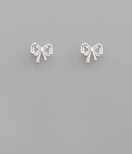 Silver CZ Bow Stud Earrings