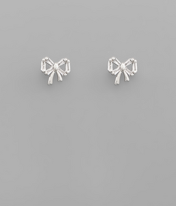 Silver CZ Bow Stud Earrings