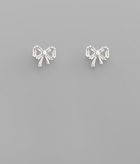 Silver CZ Bow Stud Earrings