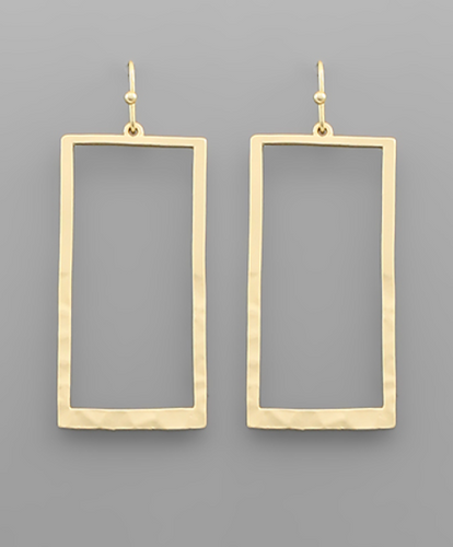 Gold Hammered Rectangle Hoop Earrings