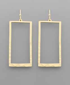 Gold Hammered Rectangle Hoop Earrings