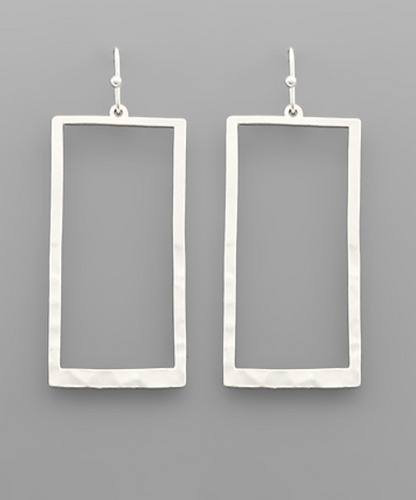 Silver Hammered Rectangle Hoop Earrings