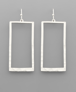 Silver Hammered Rectangle Hoop Earrings