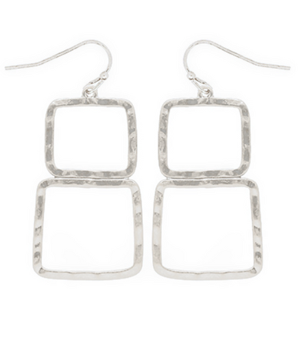 Worn Silver Double Square Drop Earrings