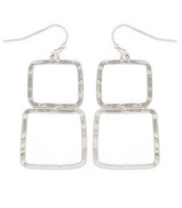 Worn Silver Double Square Drop Earrings