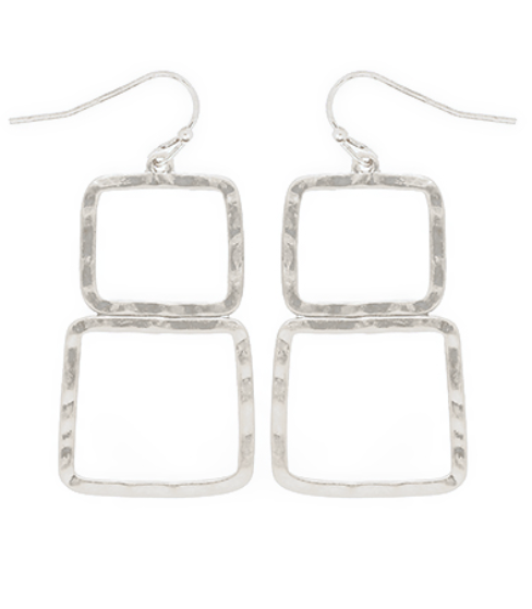 Worn Silver Double Square Drop Earrings