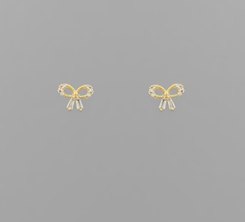 Gold Crystal Bow Stud Earrings