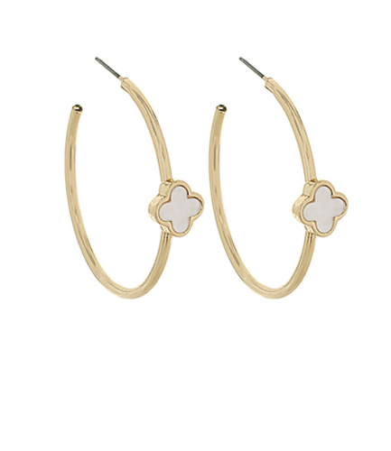 Clover Accented Gold Hoops