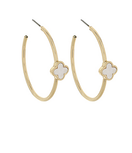 Clover Accented Gold Hoops