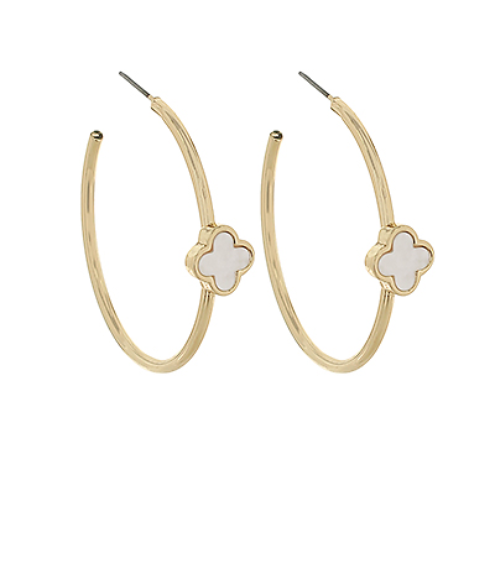 Clover Accented Gold Hoops