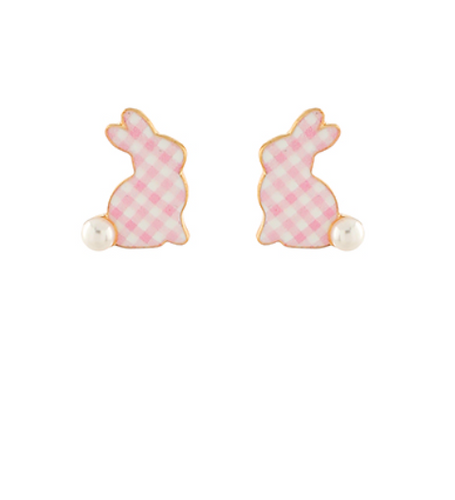 Checkered Pink Bunny Earrings